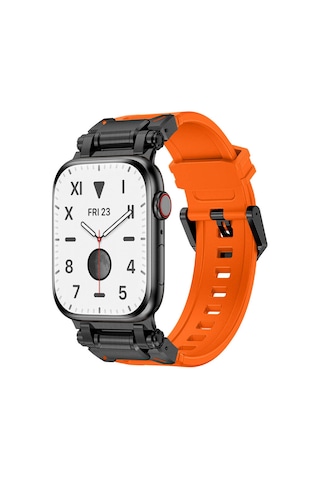 Apple Uyumlu Watch 42mm Zore Krd-101 Titanyum Metal Başlıklı Silikon Kordon