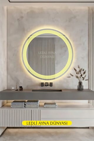 80 Cm Günışığı Banyo Antre Duvar Makyaj Aynası Ledli Ayna Beyaz - Gümüş