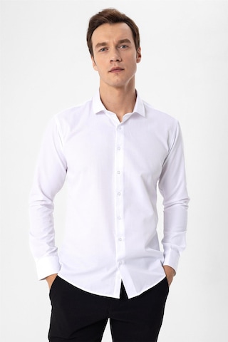 Süvari Beyaz Slim Fit Armürlü Klasik Yaka Gömlek Beyaz