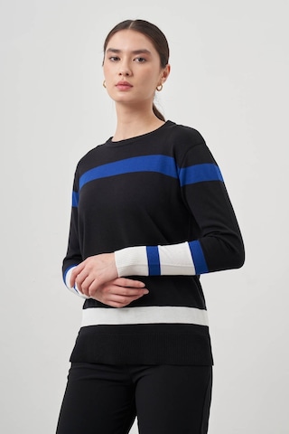 Mizalle Blok Renkli Rayon Siyah/mavi Bluz