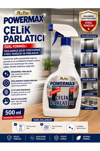 Powermax A Plus Çelik Parlatıcı 500 Ml X3 Set Paslanmaz Çelik Yüzey Temizleyici