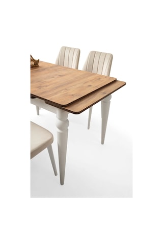 Ahşap Salon Yemek Masa Sandalye Takımı 4 Gözde Sandalyeli Yandan Açılır Büyüyen Sidon 70x110cm Bej-krem