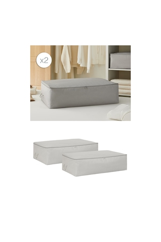 Ocean Home Textile 2'li Mega Boy Gri Balıksırtı Baza Altı Hurç Set 74 x 46 x 22 cm
