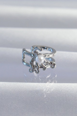 Pirinç Gümüş Renk İncili Ahtapot Earcuff Küpe 5886 Çok Renkli