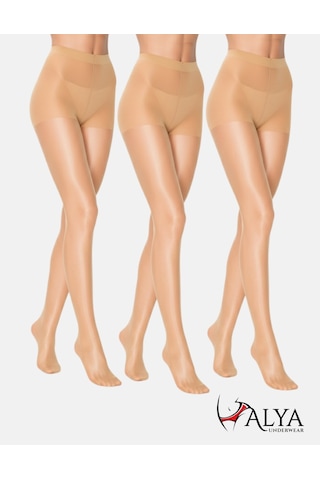 Alya Underwear Kadın Külotlu Çorap, Parlak İnce, 15 Den, Fit, 3'lü Paket Ten 57 3'lü