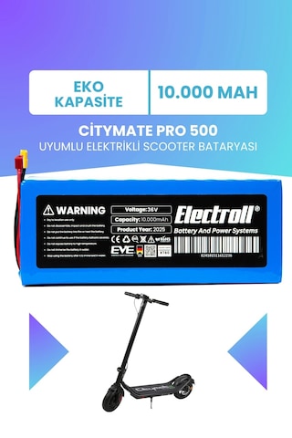 Citymate Pro 500 Uyumlu Batarya Eko Kapasite Batarya 36v 10ah Elektrikli Scooter Bataryası Çok Renkli
