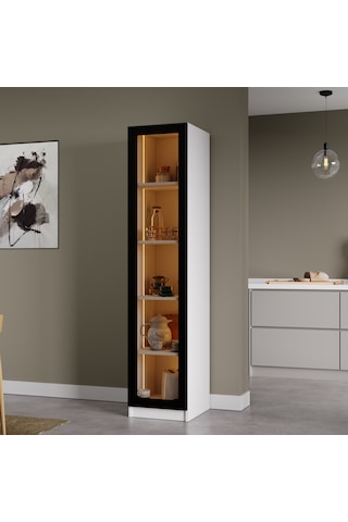 Nero Çok Amaçlı Kiler Dolabı Alüminyum Çerçeveli Cam Kapaklı Led Aydınlatmalı 190x40 Cm Beyaz