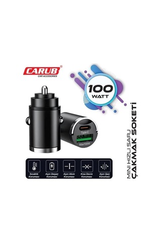 Carub Araç İçi Çakmak Şarj Soketi Mini Usb+tybe C