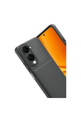 Vivo Y04 Uyumlu Kılıf Karbon Tasarım Kamera Korumalı Silikon Telefon Kılıfı Kapak Gri