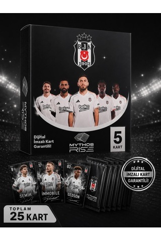Mythos Rise Beşiktaş Futbolcu Kartları 5'li Kutu Paketi 25 Kart Dijital İmzalı Kart Garantili