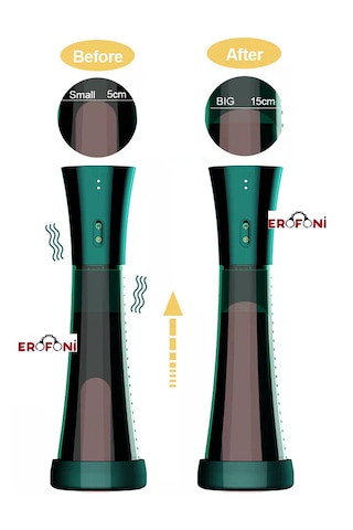 Erofoni Manyetik Usb Şarjlı 20 CM Otomatik Vakumlu 2 in 1 Kaliteli Çift Silikon Mastürbatörlü Penis Pompası