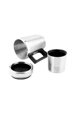 Didadodo 350ml Paslanmaz Çelik Araba Isıtıcısı - Gümüş Elektrikli Qk Gümüş, Gümüş Kapaklı Gümüş