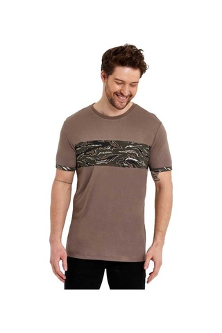 Bisiklet Yaka Kısa Kollu Desenli Penye Erkek Tshirt Coffee Kahverengi