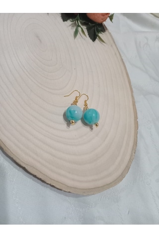 Mavi Parlak Top Küpe Mavi