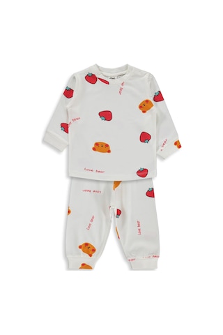 Civil Baby Ayı Çilek Empirme 6-18 Ay Pijama Takımı - Ekru