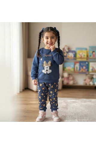 Zelhanbrand Kız Çocuk Mini Mause Desenli Eşofman Takımı Açık Lacivert