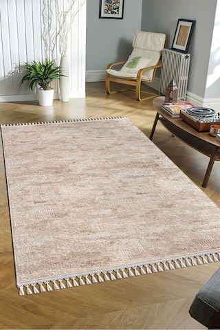 Valeryhome Violet Koleksiyonu Yıkanabilir Kaymaz Taban Salon,oturma Odası,mutfak,antre,koridor Halısı Bej Bej