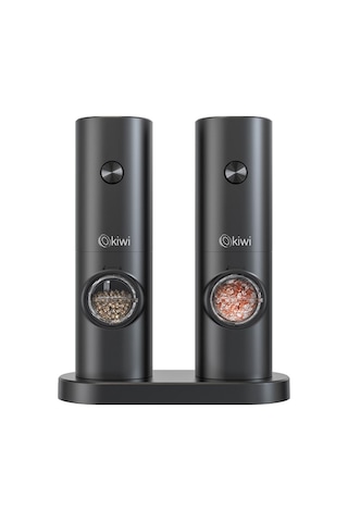 Pilli Işıklı Tuz Karabiber Değirmeni Otomatik Baharat Öğütücü 2li Paket Siyah