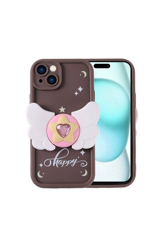 Apple Uyumlu iPhone 15 Plus Kılıf Kamera Korumalı Figür Tasarımlı Zore Kapya Kapak Koyu Kahve