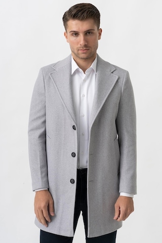 White Stone Ancona 4025-2 Düz Ceket Yaka Slim Fit Pamuklu Kaban Gri-Gri