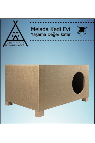 Melada Kedi Evi Dış Ortam Uygun Ahşap Kedi Evi 57x40x28 Cm