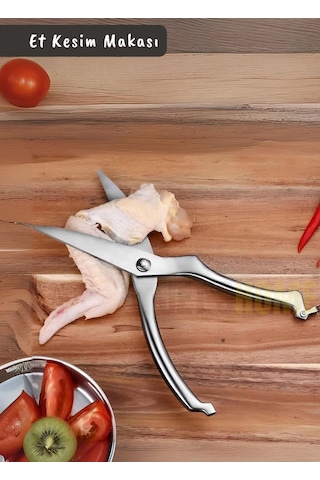 Et Makası Paslanmaz Mutfak Makası Çelik Tavuk Makası Ergonomik Tasarım 20 Cm