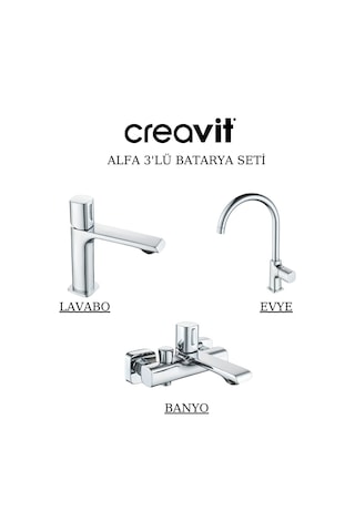 Creavit Alfa Lavabo Banyo Eviye Bataryası 3'lü Set AL1500-AL2500-AL8500 Krom