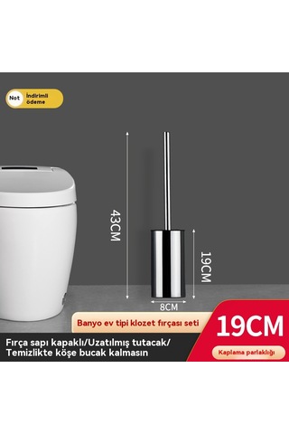 304 Paslanmaz Çelik Banyo Tuvalet Fırçası Gümüş 19cm Gümüş