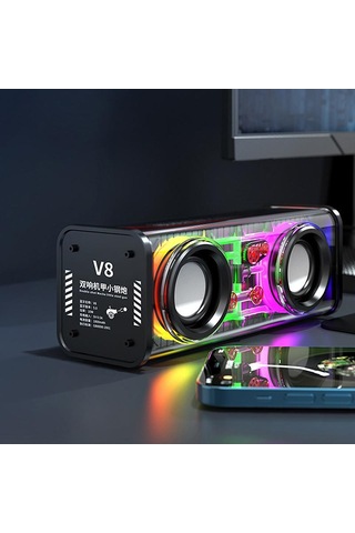 Vaorlo 10w Şeffaf Mecha Kablosuz Bluetooth Hoparlör Ses Işığı Ritim Subwoofer Tws Stereo Cyberpunk Müzik Merkezi Eller Serbest Arama