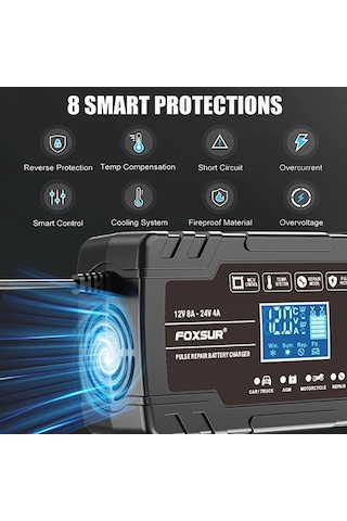 Mufunye Endüstriyel Tarzda 12v 24v Agm Şarj Cihazı - 8a Motosiklet Ve Araç Aküsü İçin Tam Otomatik Şarj Gümüş