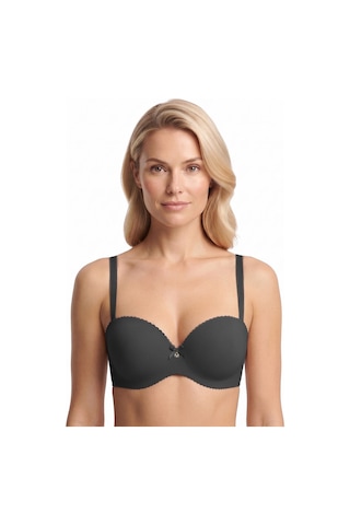 Cottonill Seamless Bra - Serina Siyah Balenli Lazer Kesim Yarım Dolgulu Push Up Straplez Kadın Sütyen