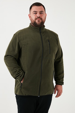 Buratti Regular Fit Dik Yaka Fermuarlı Büyük Beden 2'Li Paket Polar Erkek Hırka 5906028Bs2 Gri-Haki