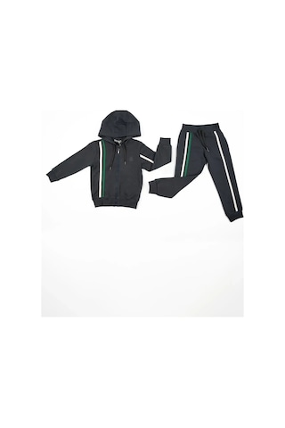 Adisia Unisex Bebek Gri Yeşil Beyaz Çizgili Kapüşonlu Mevsimlik Eşofman Takımı gri