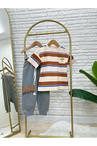Magu Erkek Çocuk Çizgili T-shirt Jogger Pantolon Takım Çok Renkli