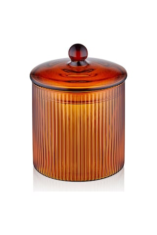 The Mia Striped Borosilikat Cam Şekerlik Amber 9x9x11 Cm