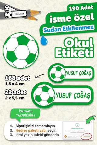 Okul Etiketi Kalem Defter İsimli Etiket Isim Yazılabilen Bursaspor - 190 Adet Özel Yeni Tasarım