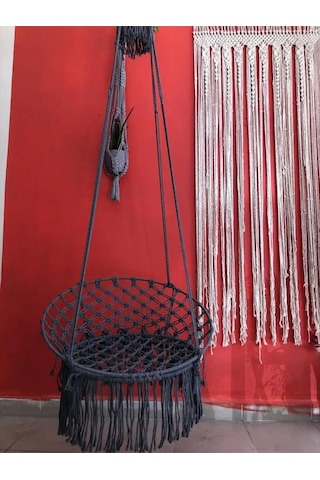 Makrome Özel Örgü Salıncak Hamak Pamuk Ip 60 X 80 Gri