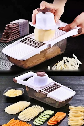 Hazneli 8 Bıçaklı Rende Sebze Patates Mandolin Doğrayıcı Dicer