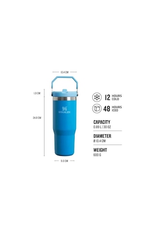 Stanley Kişiye Özel The Iceflow Flip Straw Pipetli Termos Bardak Stanley 0.89 L Özel İsimli Mavi
