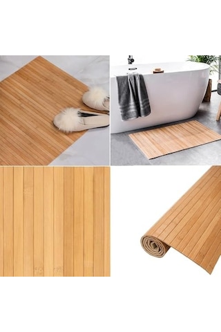 Doğal Bambu Banyo Paspası, Duş Ve Küvet İçin Kaymaz Mat, Çok Amaçlı Kullanım Siyah