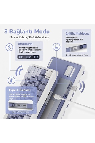 Royal Kludge Rk M75 Tri-mode Oled Screen %75 Mekanik Oyuncu Klavyesi