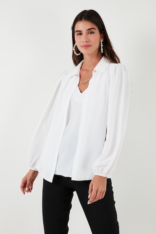 Lela Regular Fit V Yaka Balon Kol Bayan Bluz 611Bz0353 Ekru