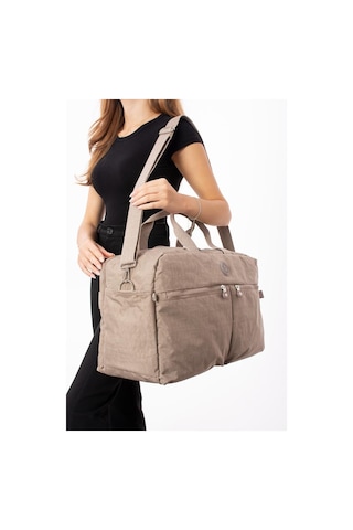 Seyehat Spor Çantası Kabin Boy Valiz 45 35 Cm Omuz Ve Çapraz Askılı Hafif Klinkır Çanta Su İtici Vizon