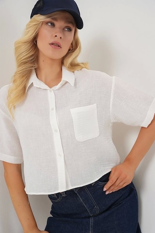 Defymoda Kısa Kol Crop Gömlek 20341 - Beyaz Beyaz