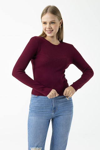 Giysa Kadın Bisiklet Yaka Fitilli Basic Triko Body Bordo - 25k 2060 Bordo