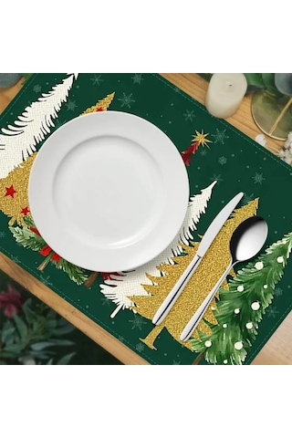 Suofeng 4 Adet 30x45cm Yeşil Bağdat Bezi Masa Havlusu Seti - Bayramlı Sofra Dekoru, Leke Ve Sıvıya Dayanıklı, Kolay Bakım Yeşil