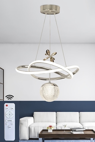 Ransom 3 Renk Toplu Kumandalı Krom Gümüş Dimmerli Led Avize Büyük Yıldız Ledli Avize Gri