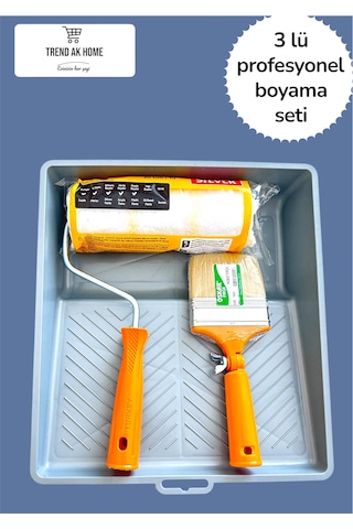 3lü Profesyonel Boyacı Seti Büyük Boy Tava Ve Rulo Robot Fırça Duvar Tavan Vb. Boyama Alanı