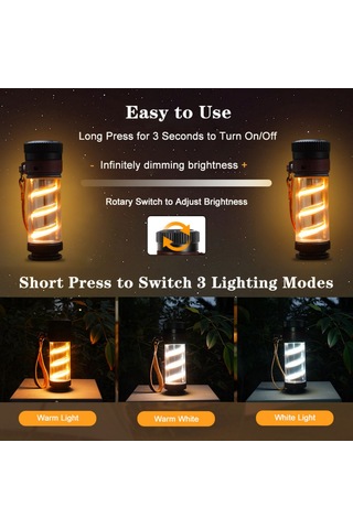 Ccgloball Led Şarj Edilebilir Kamp Feneri Sıfırsız Aydınlatma Ayarlı Ipx5 Suya Dalı Siyah