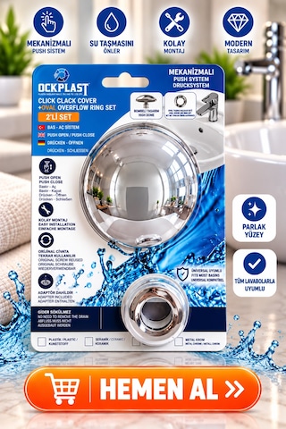 Lavabo Gider Süzgeci Bas Aç Pop-up Sistem Taşma Yüzüklü Dayanıklı Tasarım Gri